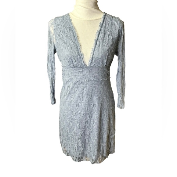 Free people when in Rome slip Dress Deep V Neck Sheer Long Sleeve Lined Soft Med - Picture 3 of 7